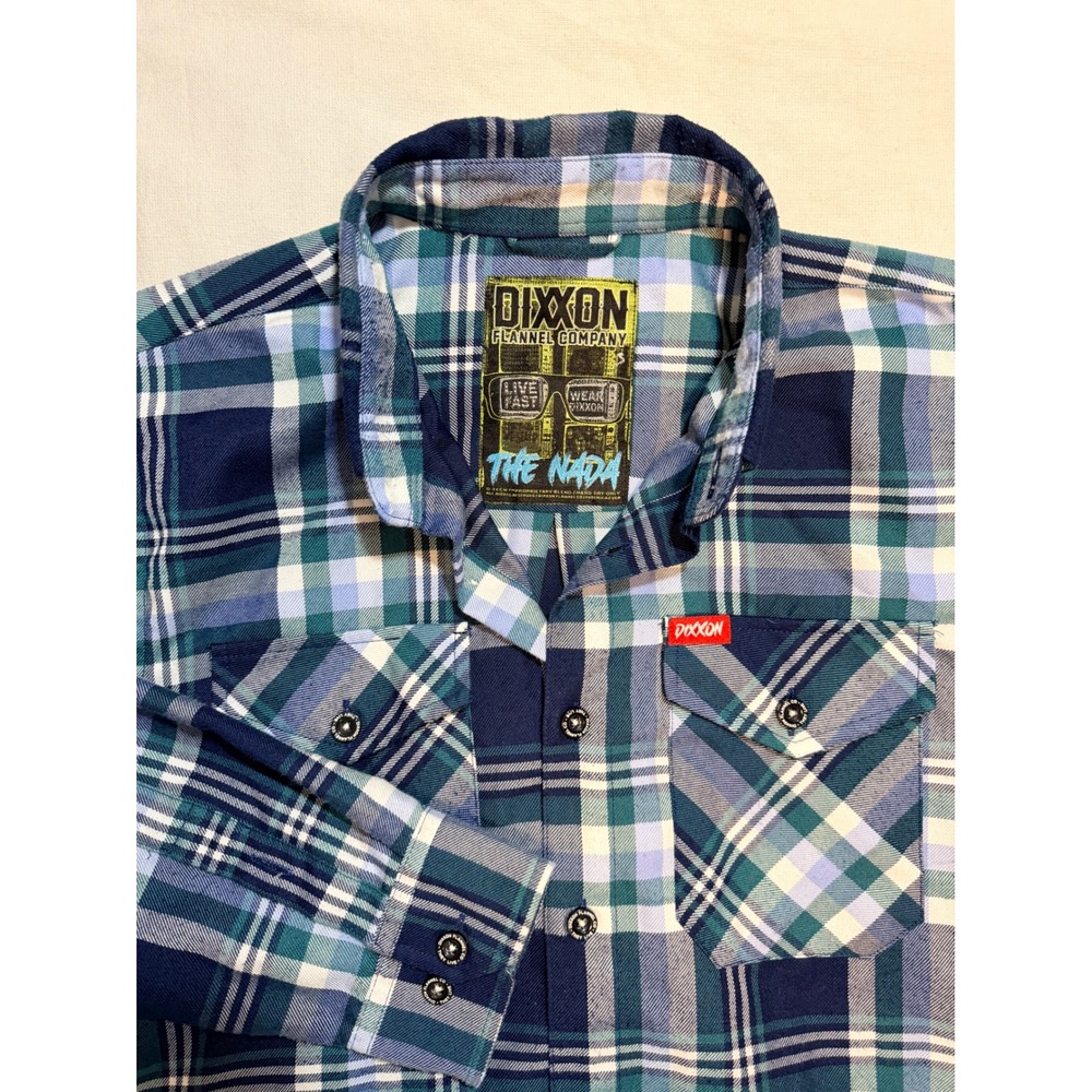 Dixxon Flannel Co The Nada Blue Teal Plaid D-Tech Long Sleeve Button Up Shirt